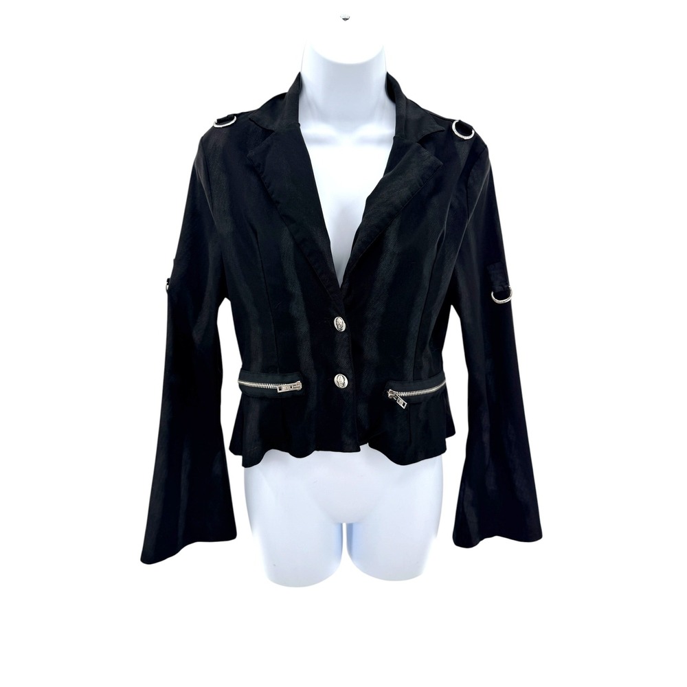 Killstar Black Shadow Stripe D-Ring Gothic Cropped‎ Blazer Jacket Womens Large